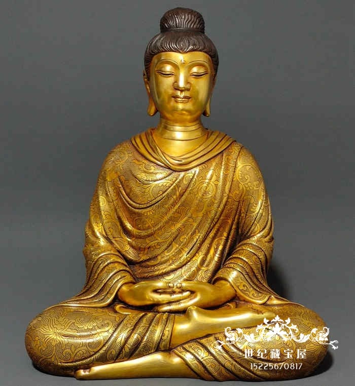 Boutique antique bronze ware home living room Buddha hall ornaments antique gilt Daming Yongle Sakyamuni Buddha bronze statue