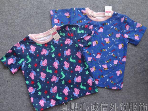 Small boys and girls baby 100% cotton short-sleeved pullover T-shirt pig page full print 1-3 years old summer children half sleeve