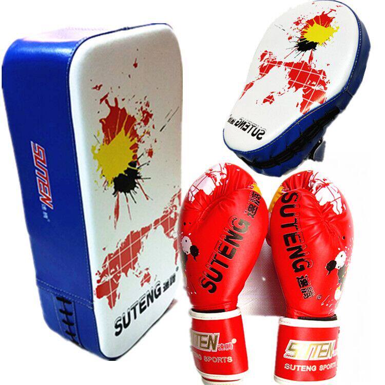  Su Teng map imitation leather training foot target Sanda curved monkey face hand target Boxing gloves three-piece set