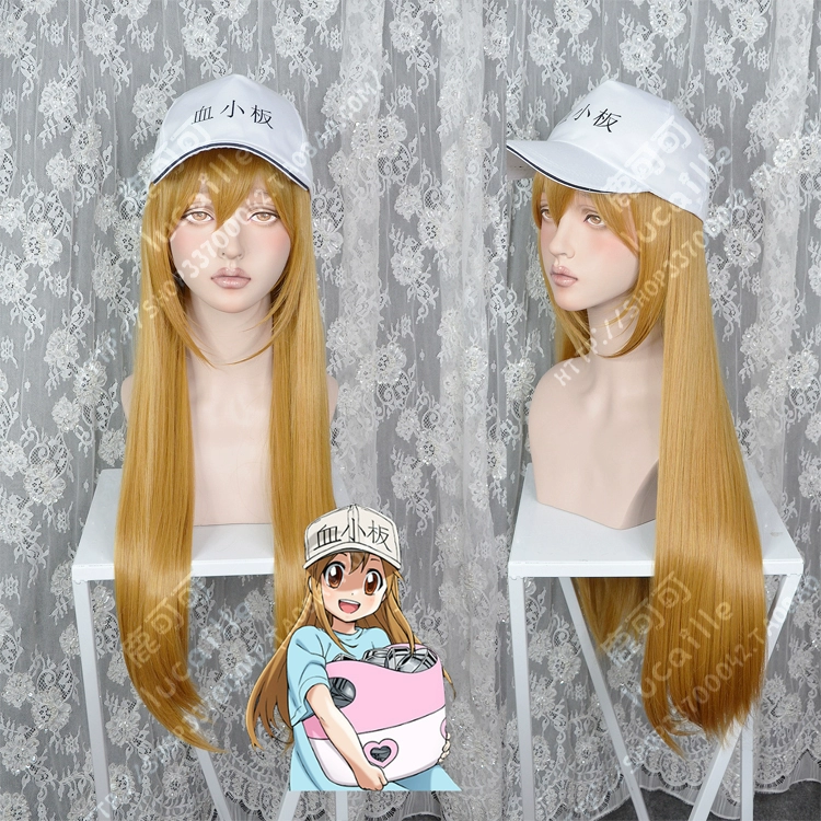 Làm việc tế bào tiểu cầu hai màu tùy chọn 70 cm tóc đuôi micro-khối lượng tóc thẳng hat cosplay tóc giả