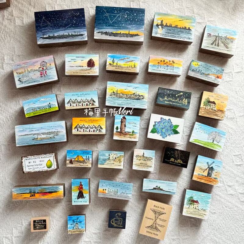 [in Stock] Japanese Wood Colorful Wooden Stamps Wood+Orange Stamps Journaling Supplies