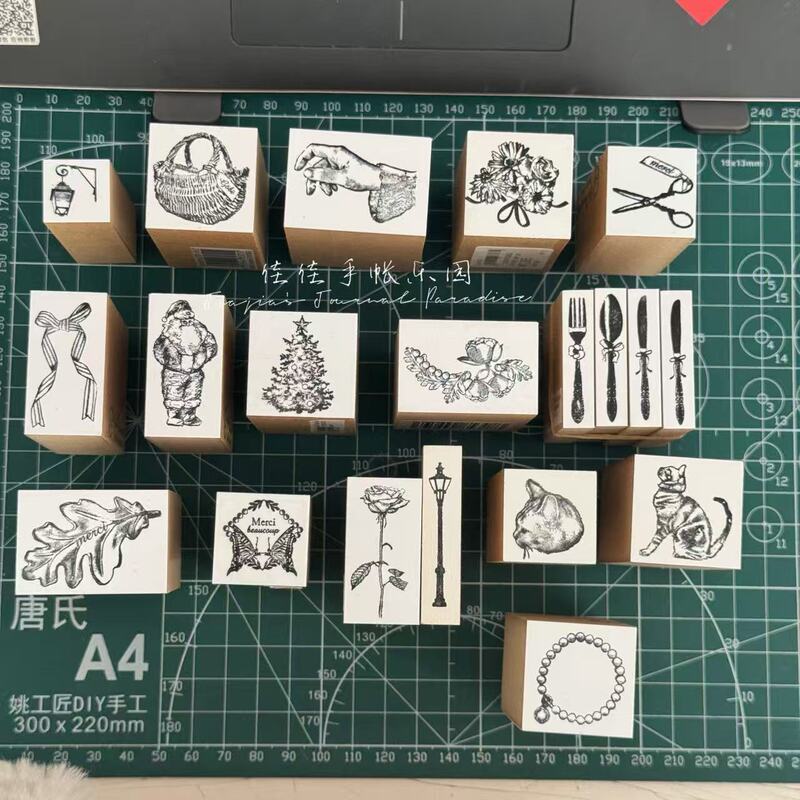 [in Stock] Japanese Gobe Stamp Vintage Wooden Stamp Collection - Leaves, Baskets, Journaling Materials