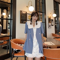 Trendy short sleeve suit thin with summer loose white padded shoulder suit jacket woman