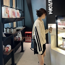 Ancient Seven Girls Academy Hit color sticker necropolis jacket head round neckline OVERSIIZE long sleeve blouse