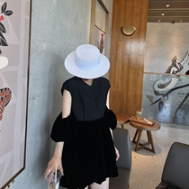 Collection series velvet suit Skirt Set Group Splicing Tandem Dress Woman Loose Short Sleeve Small Black Dress