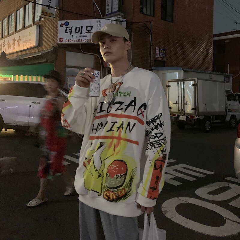 Graffiti crew neck thick cotton T Pikachu sweater