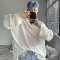 cuibuju 20ss Korean tide mesh hollow mesh red loose long sleeve solid color T-shirt sunscreen shirt men thin