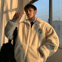 Cui layout 20AW Korean high school students in the rabbit wool jacket men winter plus velvet couple Joker jacket