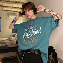 cuibuju 20ss letter graffiti print tee Korean summer loose simple round neck short sleeve men and women Tide brand
