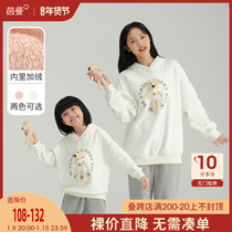 Yinman childrens clothing parent-child clothing sweater mother and daughter new middle-aged childrens hooded jacket girl plus velvet jacket