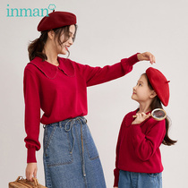 Yin Mantong Girl Clothing Girl Red Sweater Clothed Hens womens clothes foreign air 2022 Chunqiu New childrens knitted sweatshirt