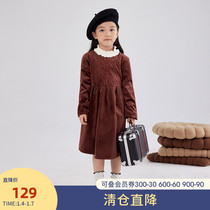 Yinman childrens clothing girls autumn foreign style long sleeve dress 2021 New Korean red retro high sense skirt