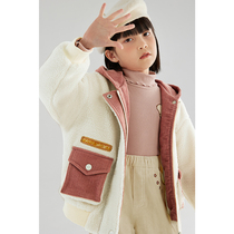 Yinman childrens clothing girl cashmere jacket autumn and winter 2021 New hooded fleece coat childrens winter women