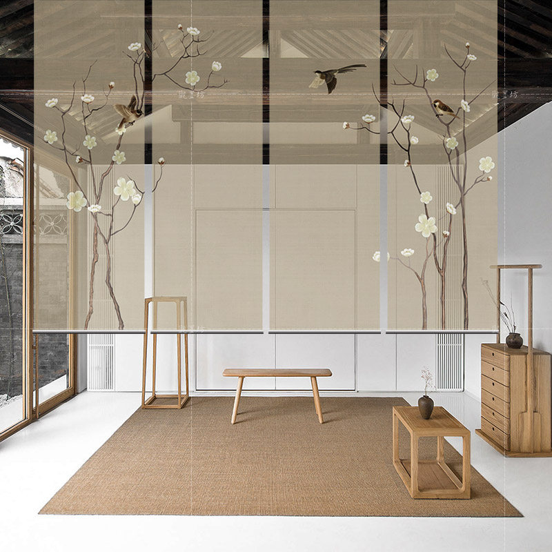 Chinese partition Hanging screen Living room Bedroom semi-permeable roller curtain Entrance curtain Hand-pulled lifting curtain Soft partition