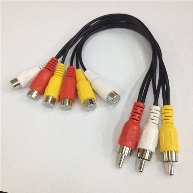 AV 10% Second-line Lotus Head 3 Male Pair 6 Mother DVD onboard box connected TV RCA one drag two transmission line