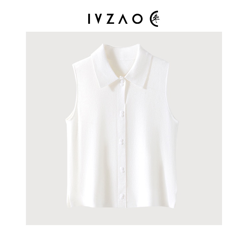 Wool Polo Collar Shirt Collar Vest Spring and Summer Sleeveless Layered Knitted Vest Waistcoat Women's Top Inner Layer Base Shirt