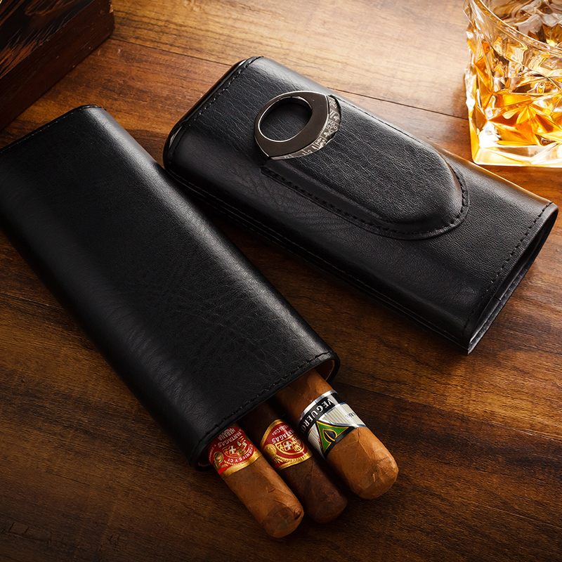LUBINSKI Cigar kit portable cigar scissors suit genuine leather cedar wood inner wall Cigar moisturizing tube