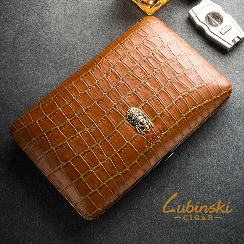 Rubinsky Cigar Genuine Leather Upscale Cedar Wood Inner Lining 4 Clothes Moisturizing Box Portable Cuba Travel Smoking Furniture