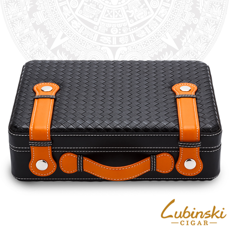 LUBINSKI Cigar Box Mesh Textured Genuine Leather Cigar Moisturizing Box Imported Cedar Wood Cigar Care Cigarette