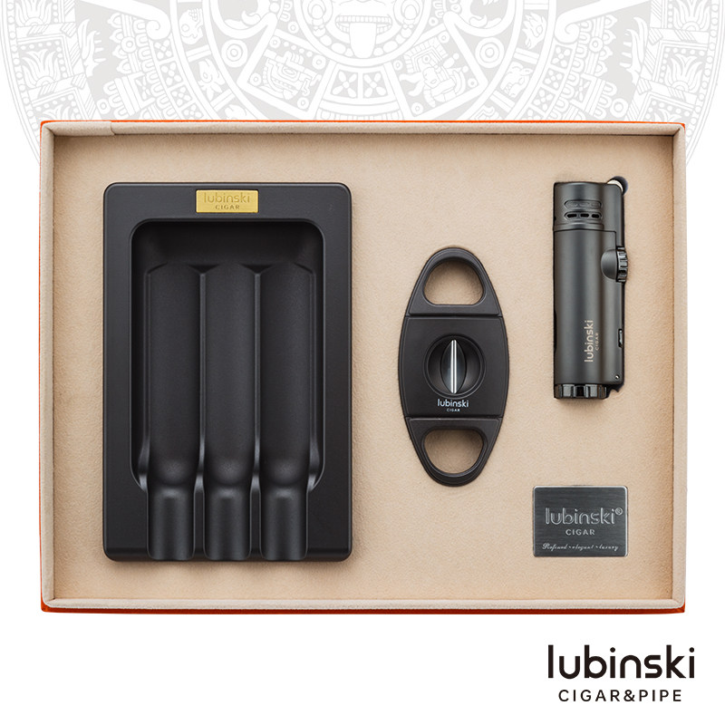 Rubinsky Cigar Tool Kit Alloy Tobacco Ashtray 4 Straight Punch Lighter V Type Scissors Three Tool Gift Boxes