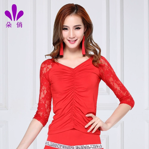 朵俏 Квадратный танцевальный костюм Топ 2020 Весна Новый Танцевальный костюм в середине рукава взрослые женщины Латинский танец костюм большой размер