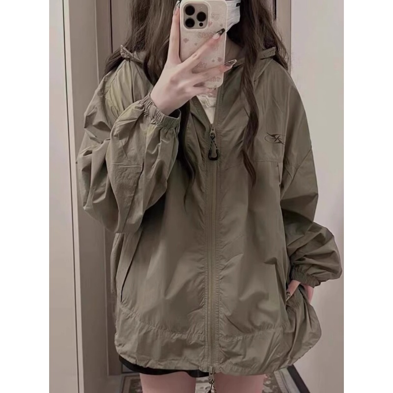Rixo Rxly Outdoor Workwear Lightweight Hooded Windbreaker Jacket for Women, Spring and Autumn Casual Large Size Loose-Fitting Jacket