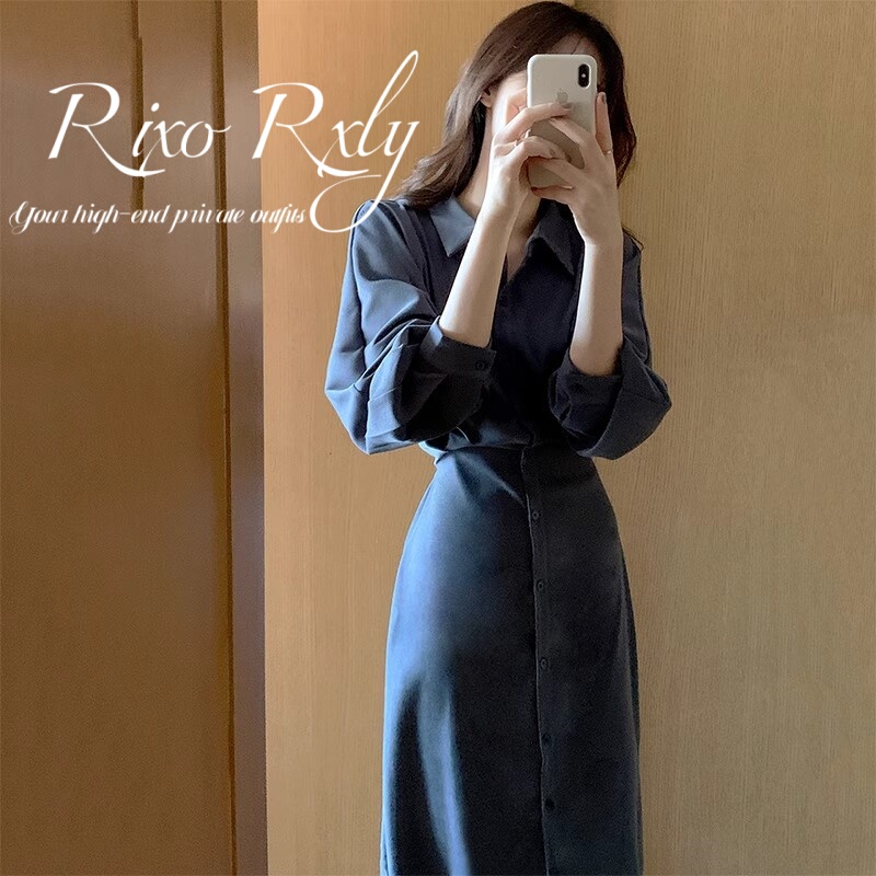 Rixo Rxly Spring and Autumn Women's French Retro Dress Minimalist Style High-End Design Niche Shirt Dress