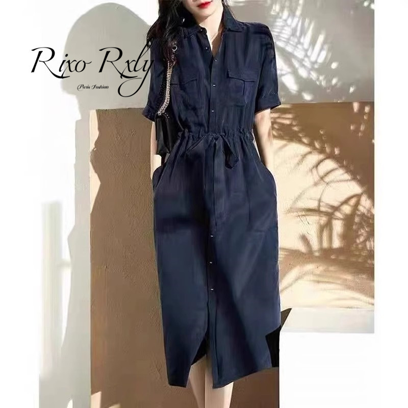 Rixo Rxly Silk Slimming Shirt Dress 2025 Summer Mid-Length Versatile Loose Workwear Long Elegant Style