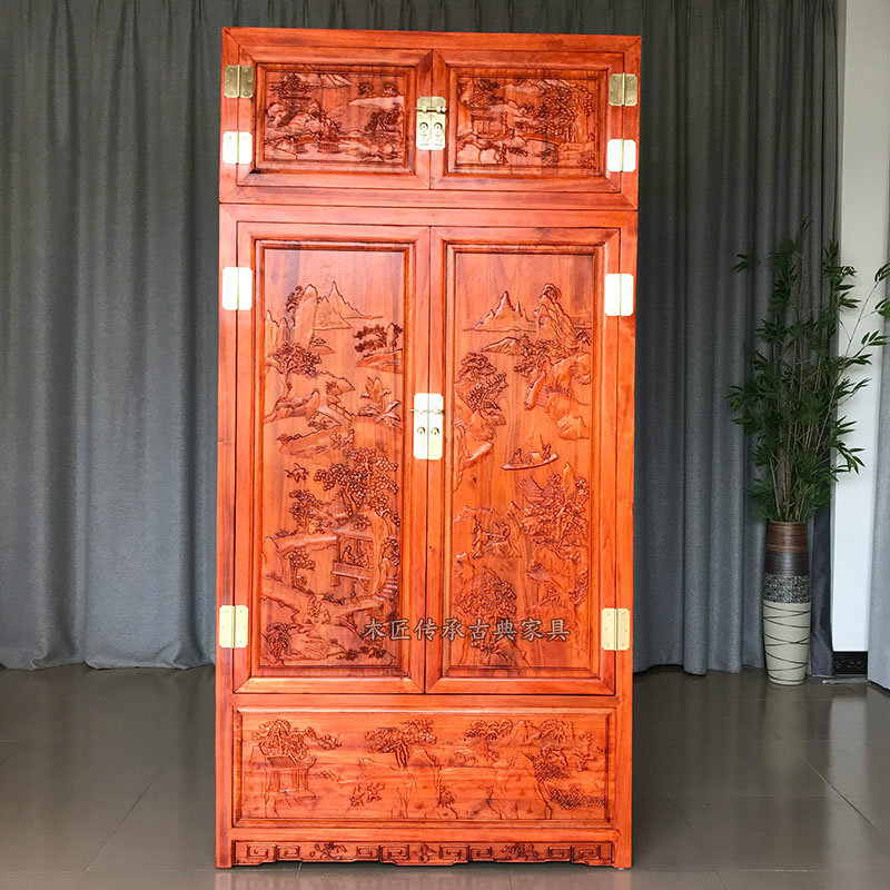 Chinese furniture chamber coat cabinet top cabinet solid wooden cabinet container cabinet and door carvings collection wardrobe customization