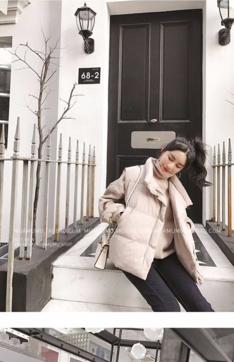 Áo vest nữ mùa đông đen trắng xuống quần áo cotton rộng rãi áo bông cổ áo cổ áo ngắn cotton dày áo hoodie nữ form rộng