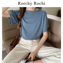 Day Ensemble White Ice Silk Short Sleeve T-shirt Woman 2022 Summer new loose round collar knit undershirt 100 lap top