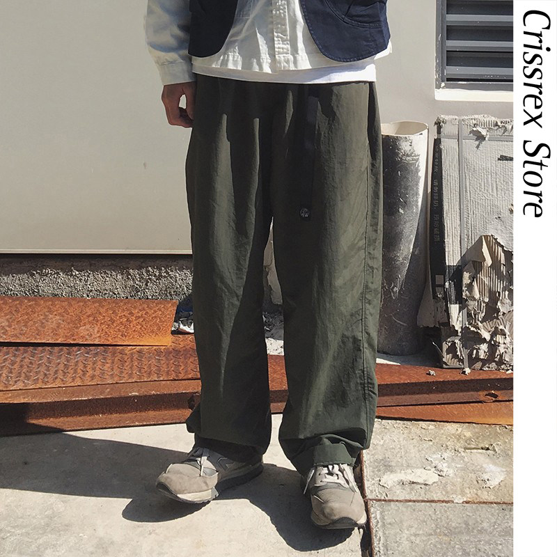 LR MADE Japanese style loose simple straight wide leg tapered adjustment belt light and casual drape trousers
