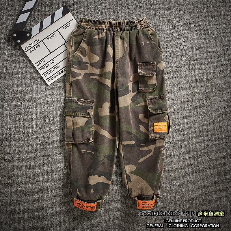 Boy's camouflak pants 2022 new spring and autumn casual pants child clothing autumn clothes pants foreign wave children workwear pants long pants