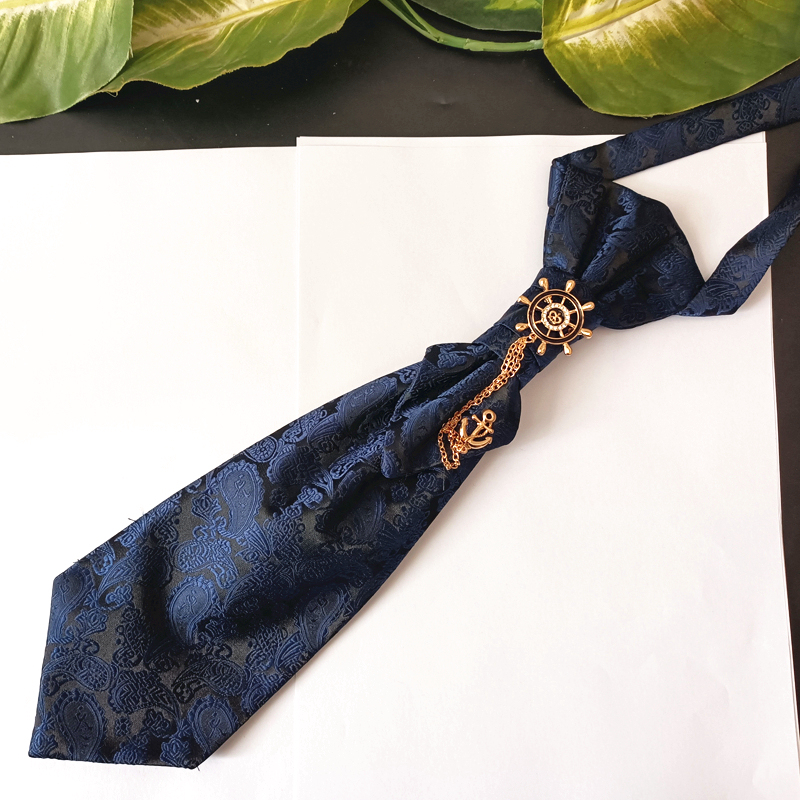 Qin Che Men's French-Style Wedding Performance Tie, Pure Dark Blue Tie, Evening Suit, Wedding, No Need to Tie a Hong Kong Knot, Decorative