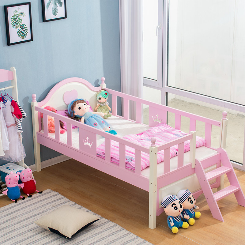 Children's bed princess bed with guardrails single male girl baby cot baby solid wood large bed widening bedside splicing