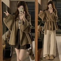 Pregnant women autumn and winter sweater coat women autumn and winter large size loose knitted slim Maillard wear knitted cardigan top