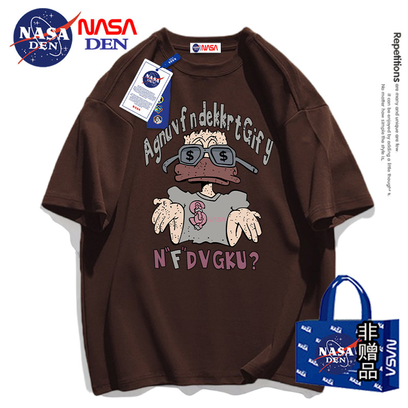 Совместная футболка NASA в американском стиле ретро из плотного хлопка с короткими рукавами, мужская футболка tide, свободная повседневная универсальная пара с пятиконечными рукавами