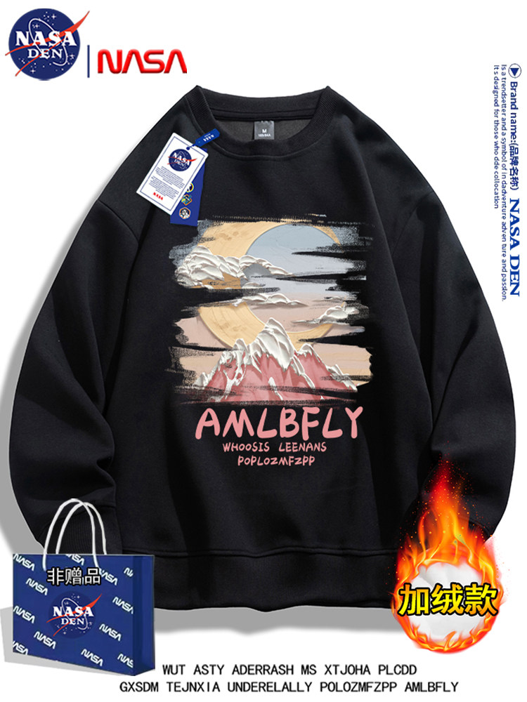 Nasa Collaboration Heavyweight Japanese-Style Long-Sleeve Sweatshirt for Men and Women, Fleece-Lined and Thickened, Autumn and Winter American-Style Trendy Brand Jacket Top