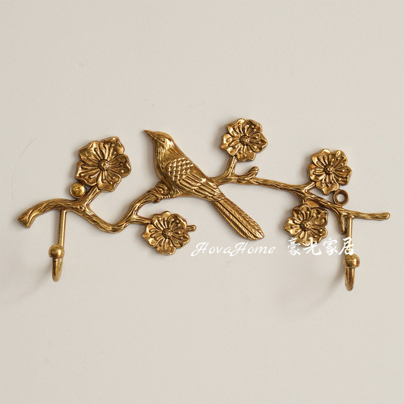 French-Style Vintage Brass Bird Hook, Entryway Key Hook, Bedroom Coat Hook, Creative High-End Decorative Hook