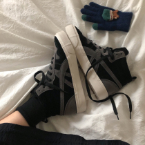 Lin first ginseng winter warm cotton shoes female students Korean version of Joker plus velvet high canvas canvas shoes board shoes 2020 New