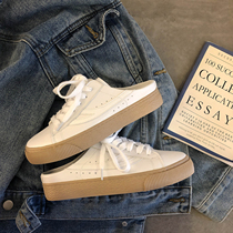 Lin Xianshen leather small white shoes womens semi-drag womens shoes 2021 summer new all-around no heel board shoes ins tide
