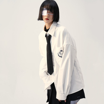 Gravity Museum) College style bear embroidery white shirt women loose spring and autumn long sleeve student jk shirt