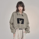 Gravity Museum Rabbit POLO collar short sweatshirt women's autumn loose drawstring lapel ຕົ້ນດູໃບໄມ້ລົ່ນ