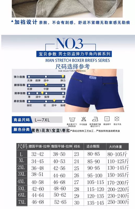 Đàn ông chính hãng chống trộm đồ lót boxer cotton đôi dây kéo phiên bản có túi với túi lớn cộng với quần lửng ống rộng - Giữa eo