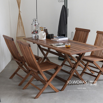 Outdoor minimalist folding table and chairs Combined Nordic Classic Courtyard solid wood Leisure table and chairs in ancient wind embalming dining table and chairs