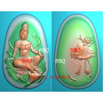 Finely carved jade carving oval lotus seated Guanyin lotus Pisces pendant jade carving picture Guanyin fish pendant on both sides