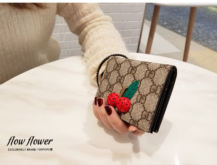 [DDPOPO] 2019 mới in siêu lửa ví ngắn cherry hai ví nữ gấp - Ví tiền ví lv nam