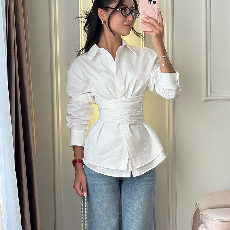 Fashion Waist Cinching Tie up Shirt