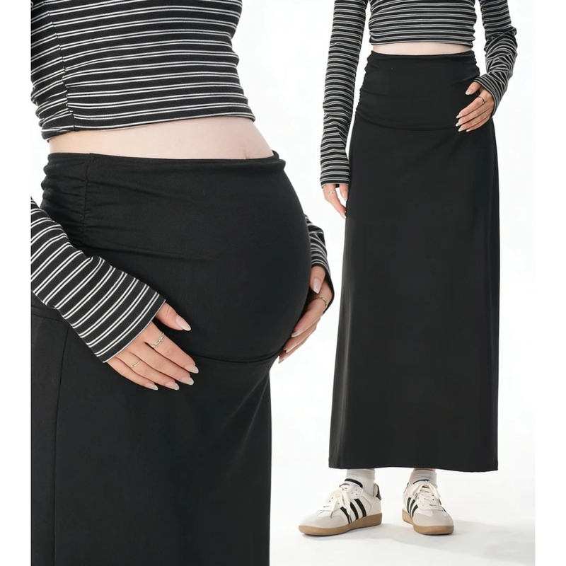 Maternity Wear 2026 New Minimalist Style Outerwear Fashionable High-Waisted Skirt for Women Slimming Mid-Length Over-The-Knee Long Skirt
