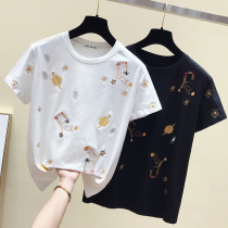 Brand discount store mall counter withdrawal cabinet womens tail goods clearance summer embroidery beads cartoon short sleeve t-shirt women